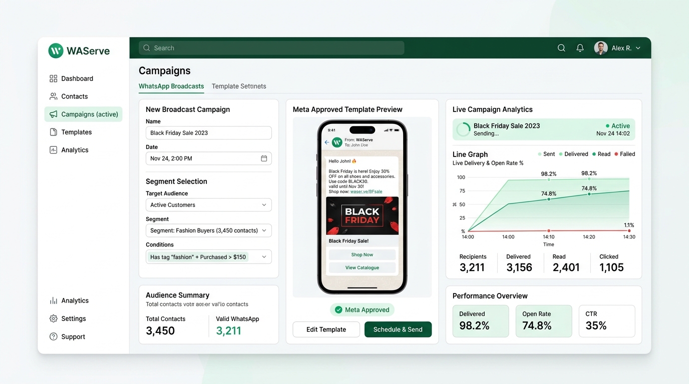 WAServe WhatsApp Broadcast Campaigns Dashboard
